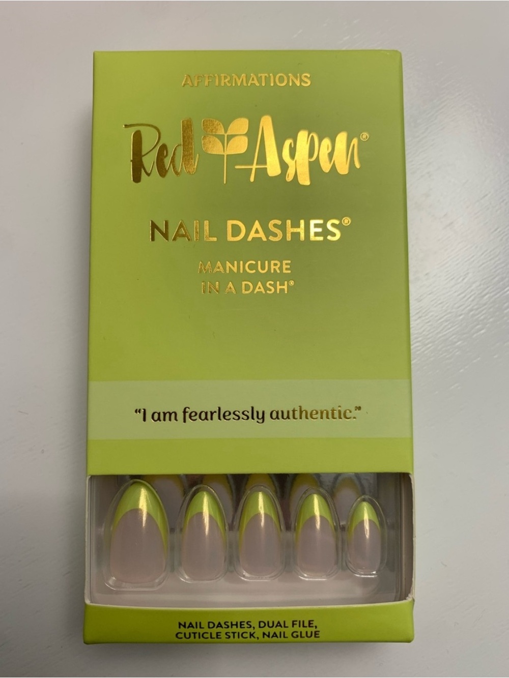 Red Aspen Nail Dashes- Neon Lime French Tip